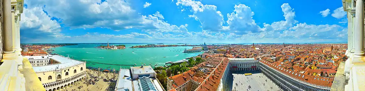 Panoramic photo of Venice in spring.