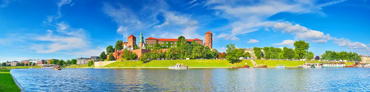 Panoramic photo of The Wawel Royal Castle in summer.