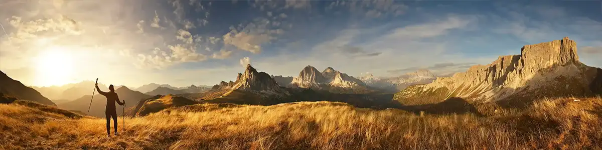 Panoramic photo of mountain pass Ra Gusela in Italy