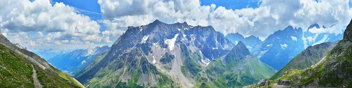 Panoramic photo of nature reserve Pics du Combeynot in the French Alps.