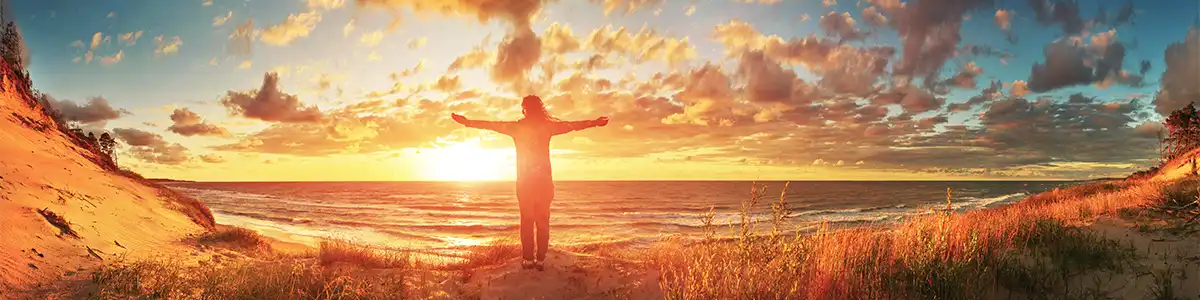 Panoramic photo of sunset over the Baltic Sea.